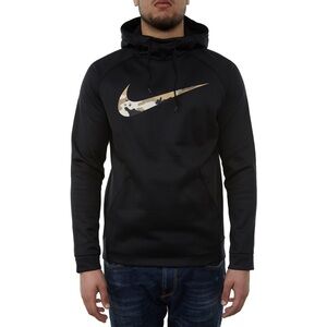 NIKE HOODIE THERMA PULLOVER MENS BLACK W/CAMO LOGO